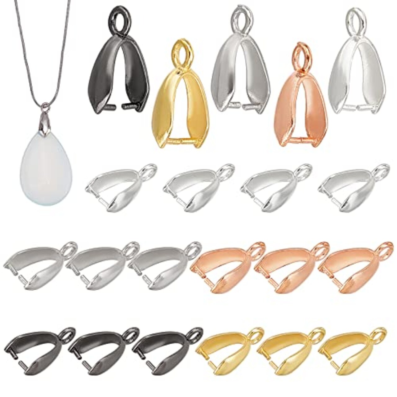 100 Pieces Brass Pinch Clip Bail Clasp Dangle Charm Bead Pendant Connector Findings 14x7x5mm for Jewelry Making 5 Colors